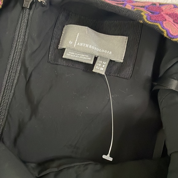 By Anthropologie Deep-V Mini Dress $398 sz 6 black purple embroidered BEAUTIFUL - Picture 10 of 10